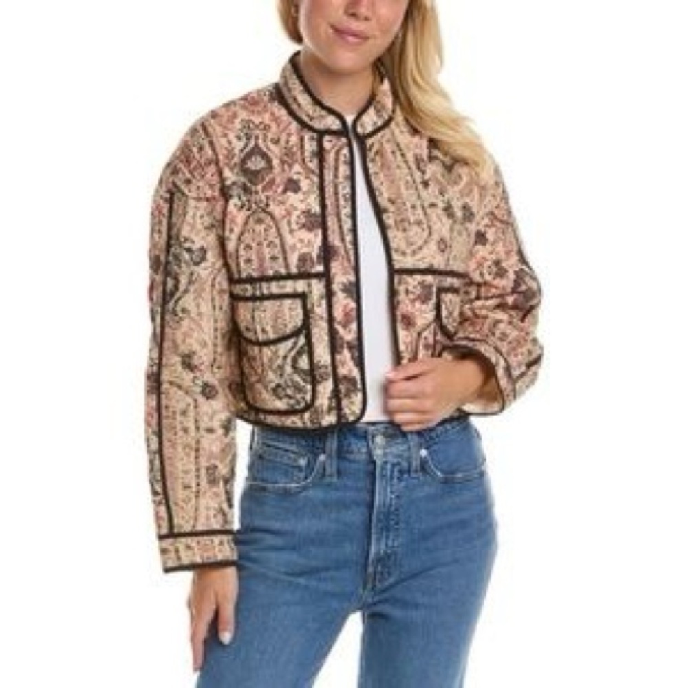 7 FOR ALL MANKIND Quilted Crop Patchwork Sweater Jacket XS
